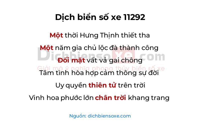 Dịch thơ biển số 11292