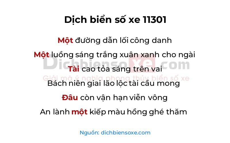 Dịch thơ biển số 11301