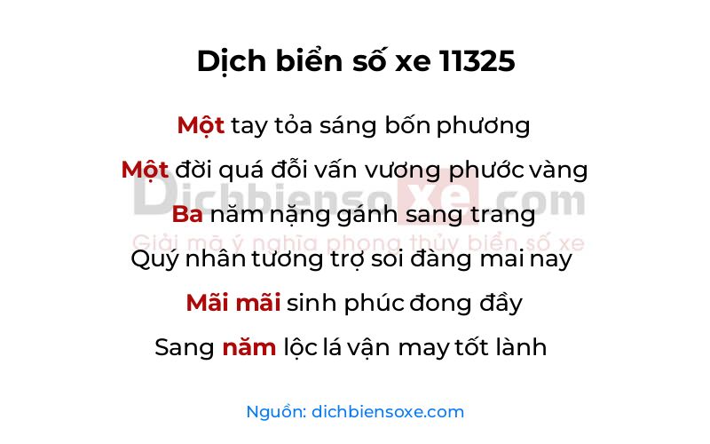 Dịch thơ biển số 11325