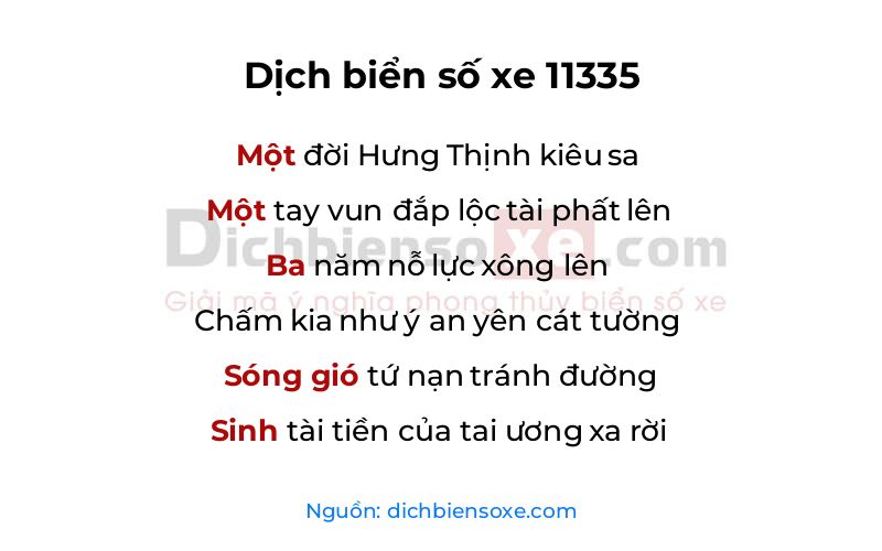 Dịch thơ biển số 11335