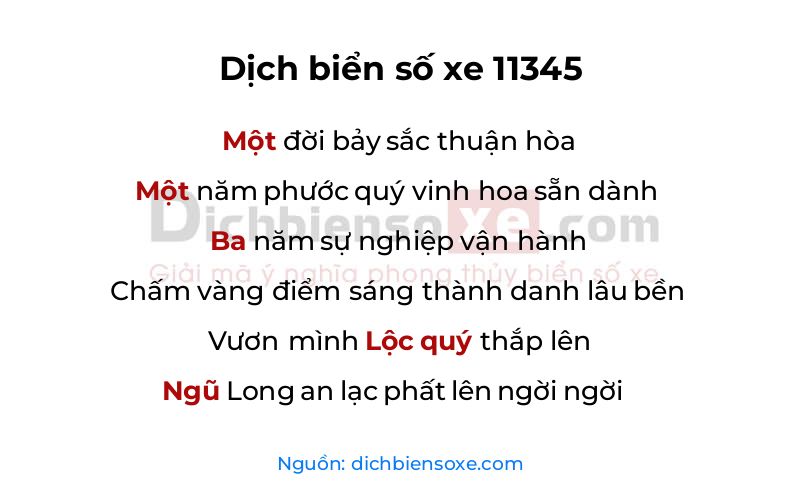 Dịch thơ biển số 11345