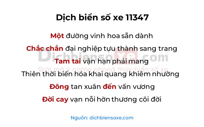 Dịch thơ biển số 11347