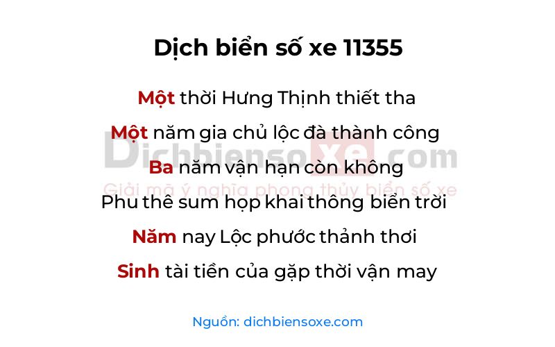 Dịch thơ biển số 11355