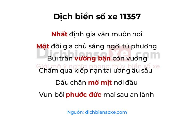 Dịch thơ biển số 11357