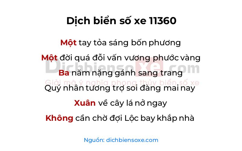 Dịch thơ biển số 11360