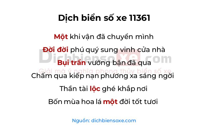 Dịch thơ biển số 11361
