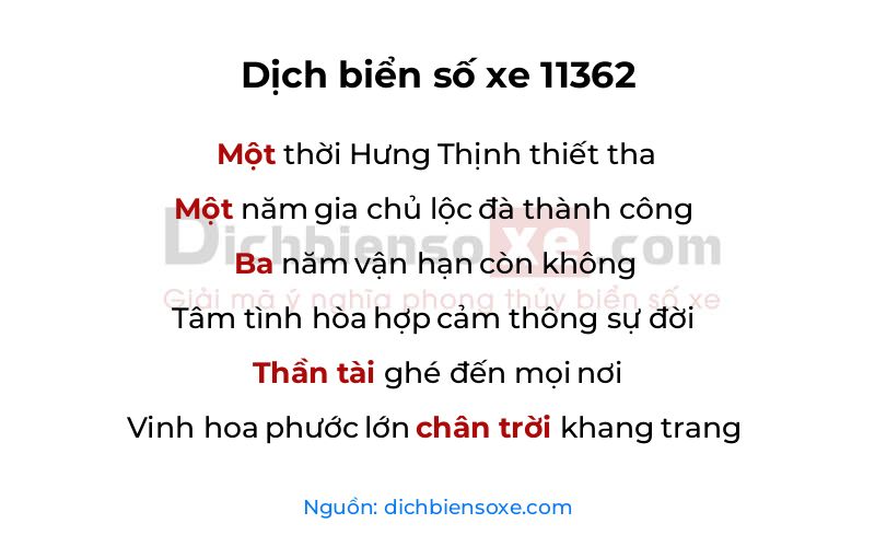 Dịch thơ biển số 11362