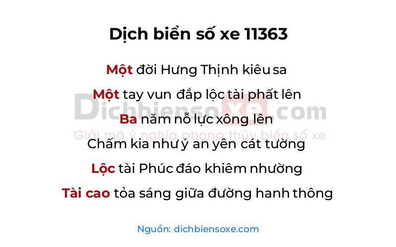 Dịch thơ biển số 11363