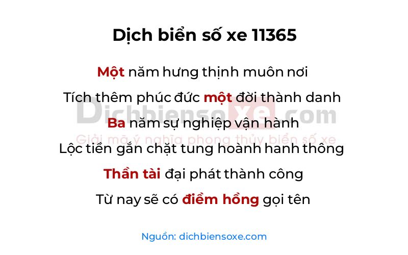 Dịch thơ biển số 11365