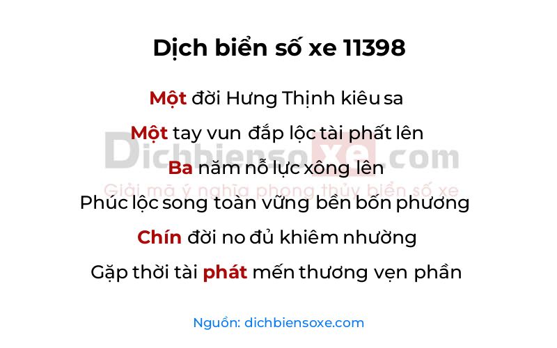 Dịch thơ biển số 11398