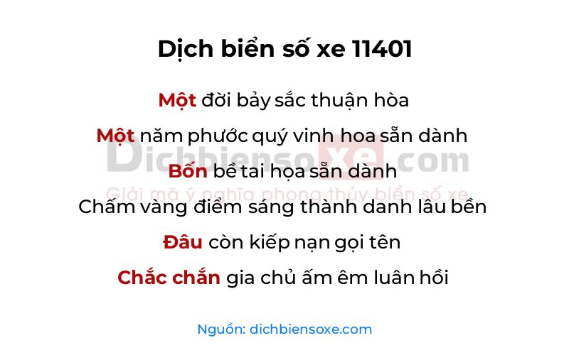 Dịch thơ biển số 11401