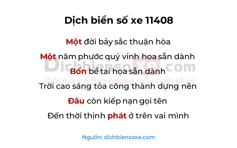 Dịch thơ biển số 11408