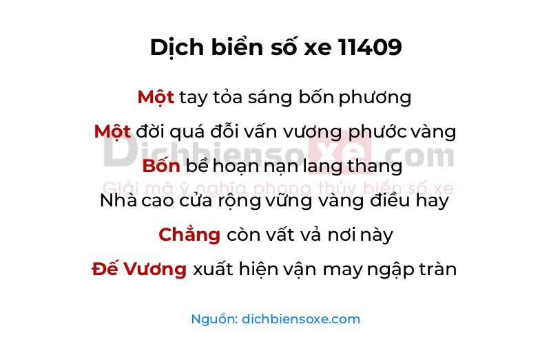 Dịch thơ biển số 11409