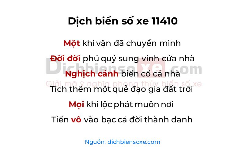 Dịch thơ biển số 11410