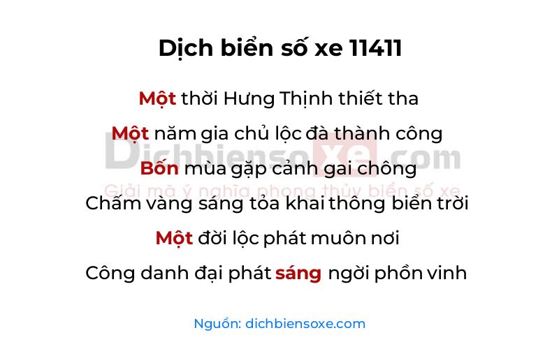 Dịch thơ biển số 11411