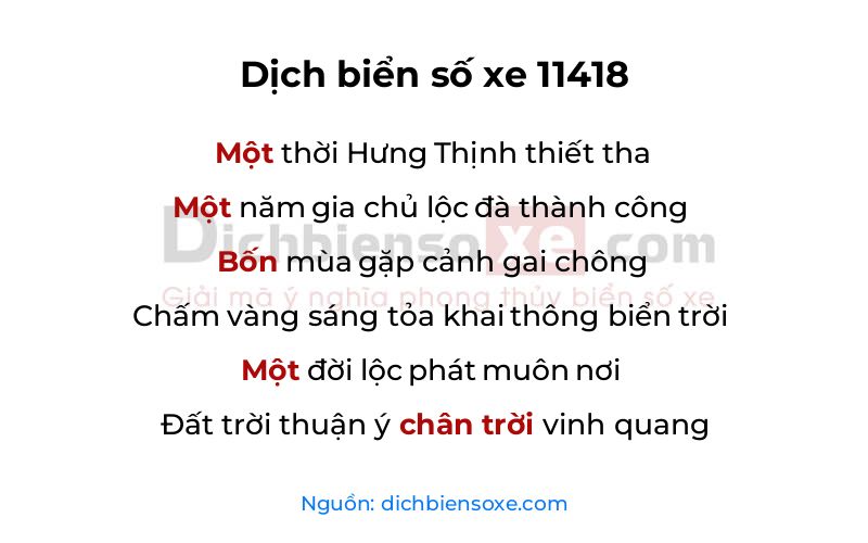 Dịch thơ biển số 11418