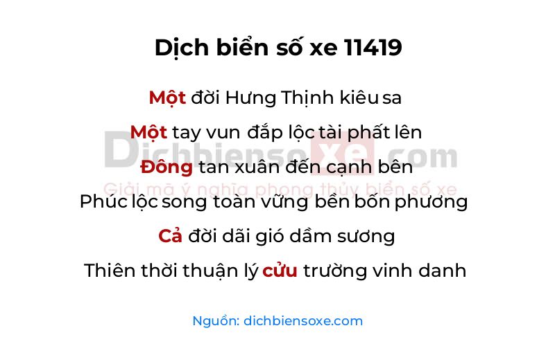 Dịch thơ biển số 11419