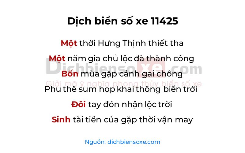 Dịch thơ biển số 11425