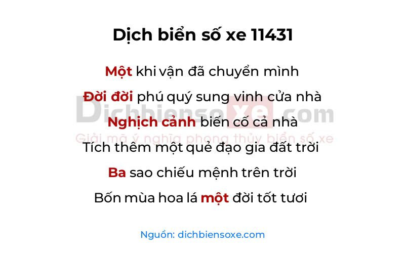 Dịch thơ biển số 11431