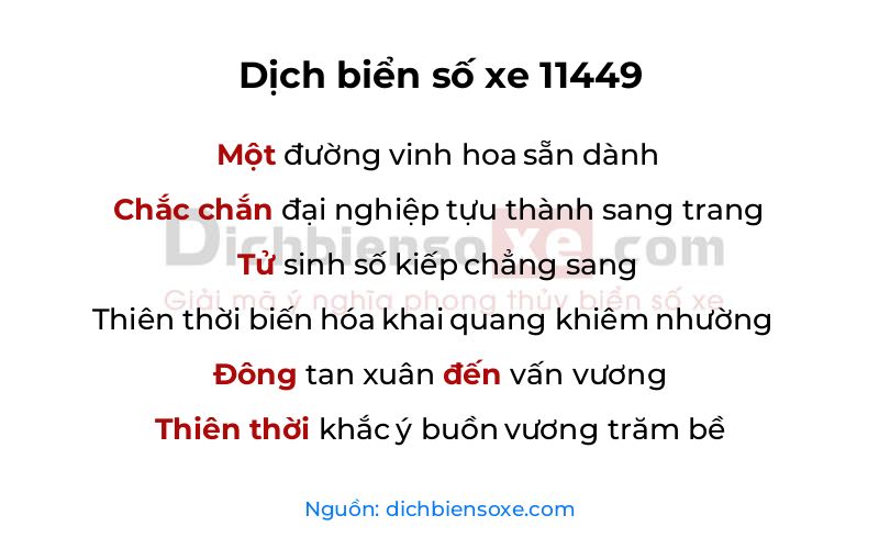 Dịch thơ biển số 11449