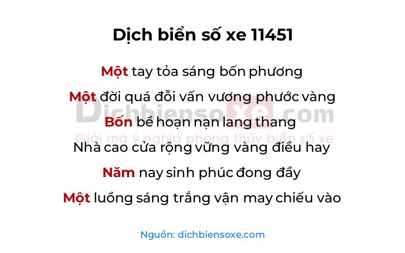 Dịch thơ biển số 11451