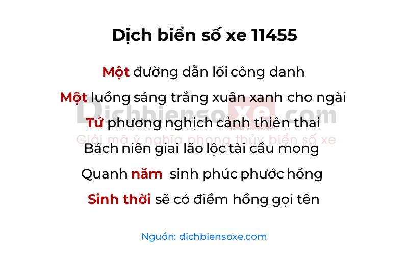 Dịch thơ biển số 11455