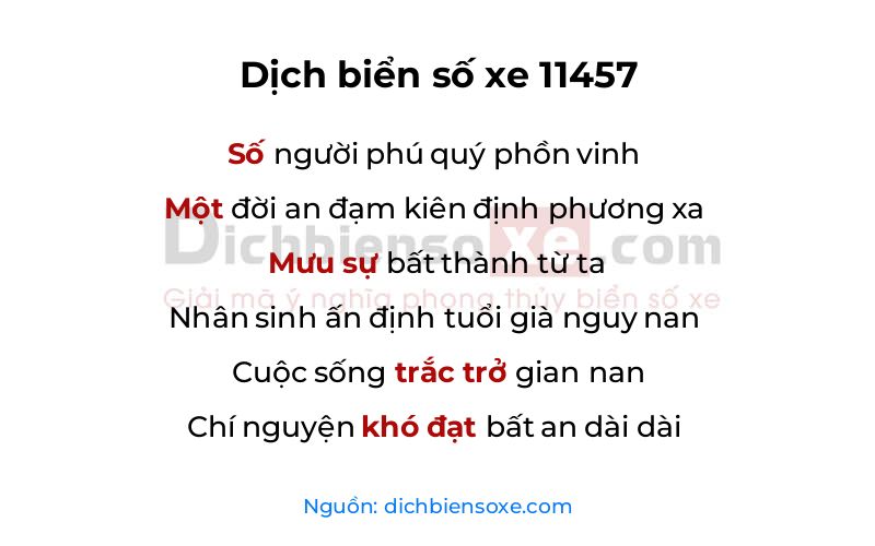 Dịch thơ biển số 11457