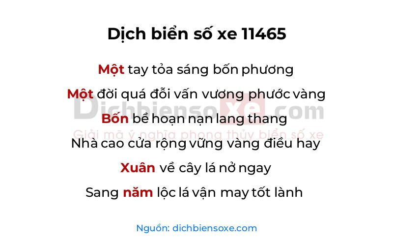 Dịch thơ biển số 11465