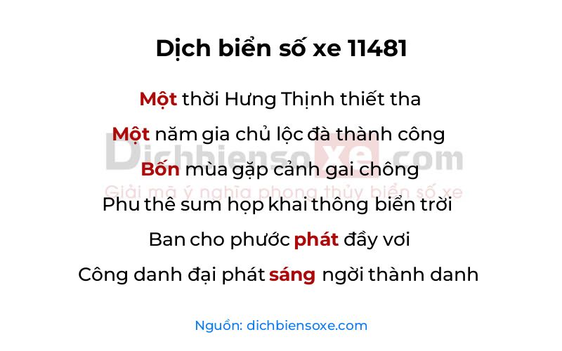 Dịch thơ biển số 11481