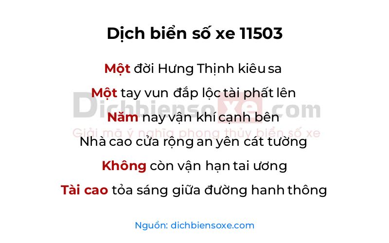 Dịch thơ biển số 11503