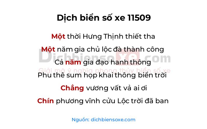 Dịch thơ biển số 11509