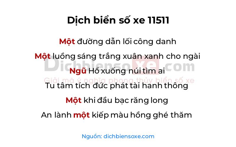 Dịch thơ biển số 11511