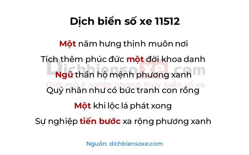 Dịch thơ biển số 11512