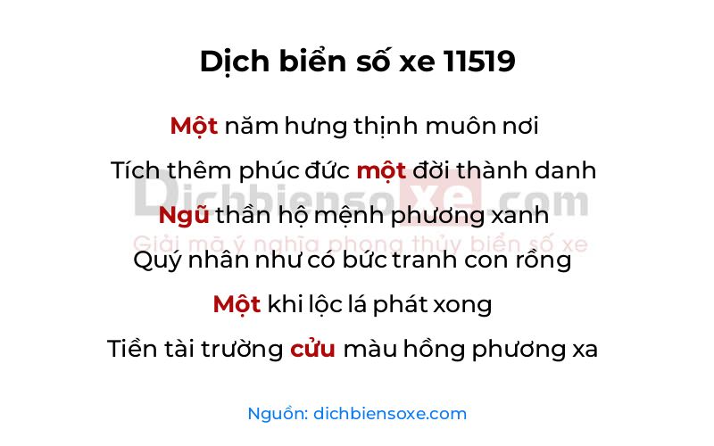 Dịch thơ biển số 11519