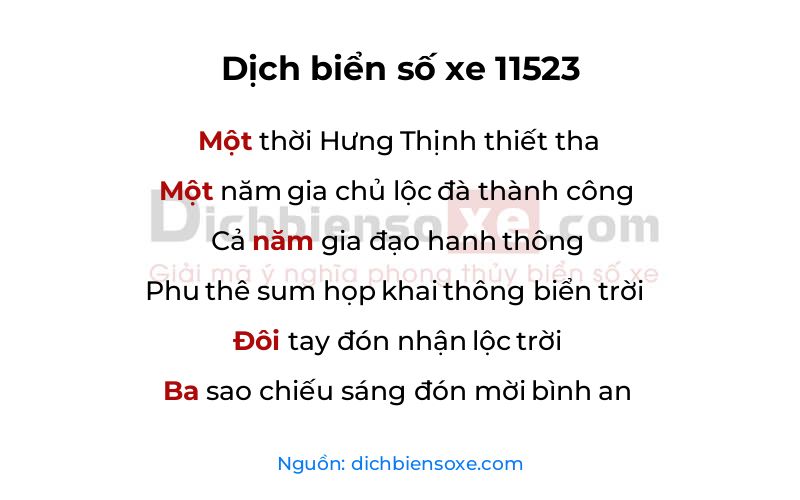 Dịch thơ biển số 11523
