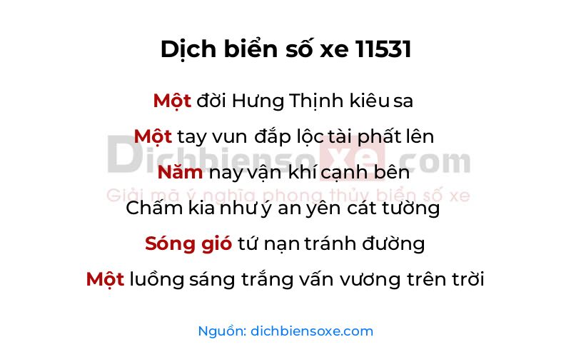 Dịch thơ biển số 11531
