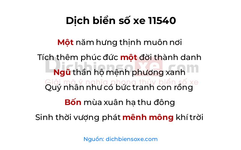 Dịch thơ biển số 11540