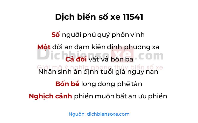 Dịch thơ biển số 11541