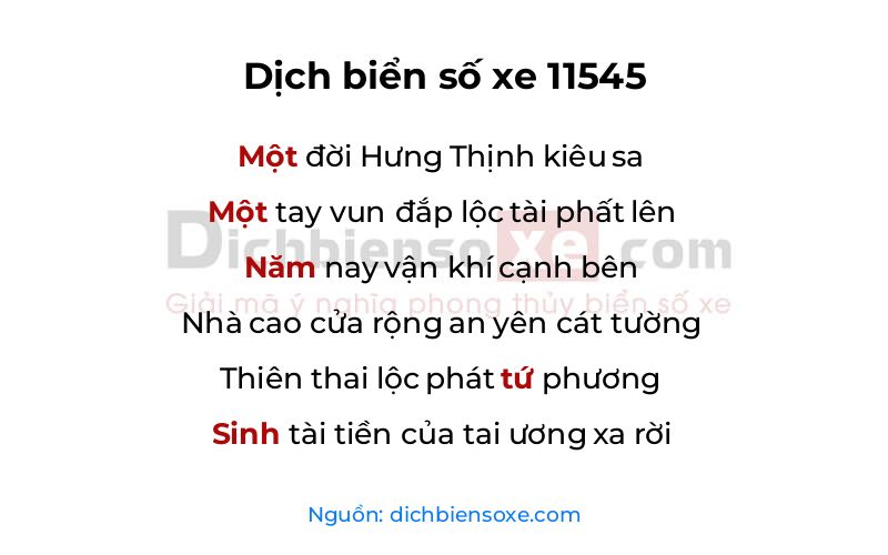 Dịch thơ biển số 11545