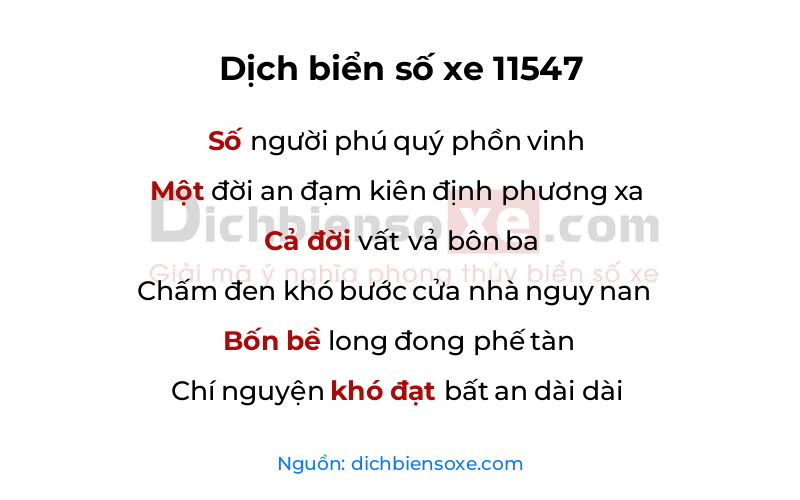 Dịch thơ biển số 11547