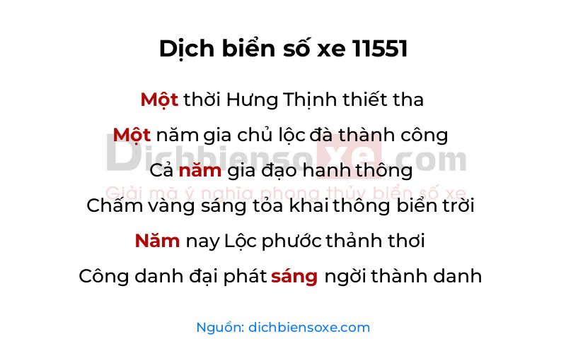 Dịch thơ biển số 11551