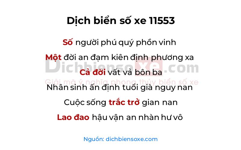 Dịch thơ biển số 11553