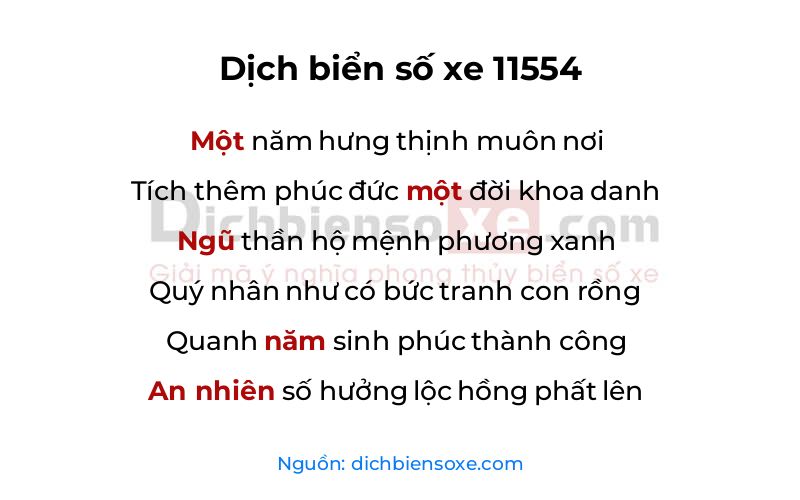Dịch thơ biển số 11554