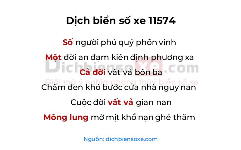Dịch thơ biển số 11574