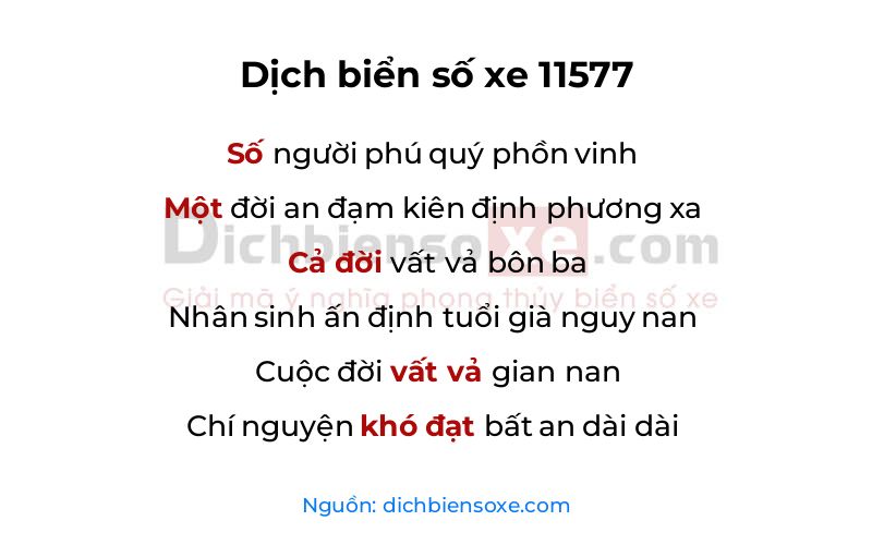 Dịch thơ biển số 11577