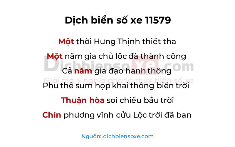 Dịch thơ biển số 11579