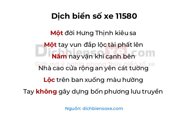 Dịch thơ biển số 11580