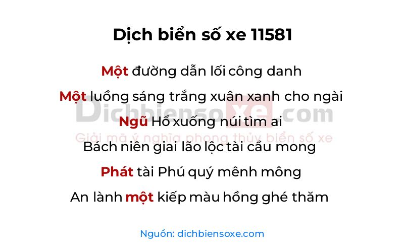 Dịch thơ biển số 11581
