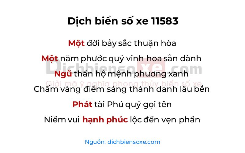 Dịch thơ biển số 11583