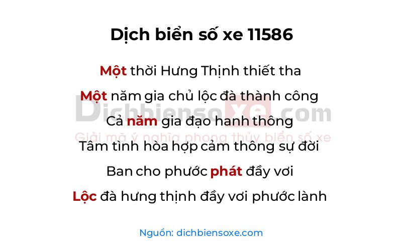 Dịch thơ biển số 11586